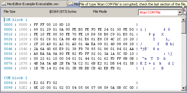 Hex Editor with corrupted Atari COM file 
