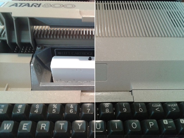 The!Cart V2 shell in an Atari 800 with lid opened/closed