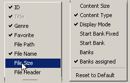 Workbook entries table header context menu