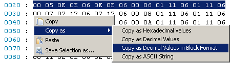 Hex Editor context menu