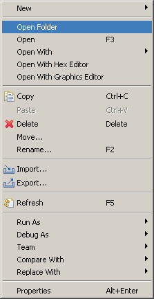 Open folder action in context menu