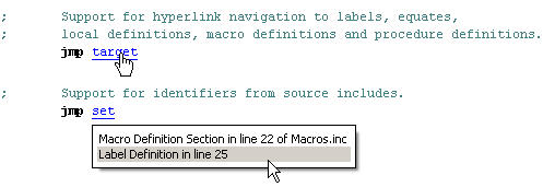 IDE navigation to labels, equates, local definitions, macro definitions and procedure definitions